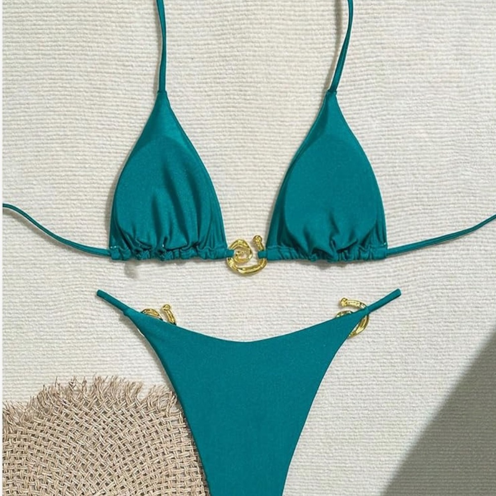 Teal Thong Bikini Set